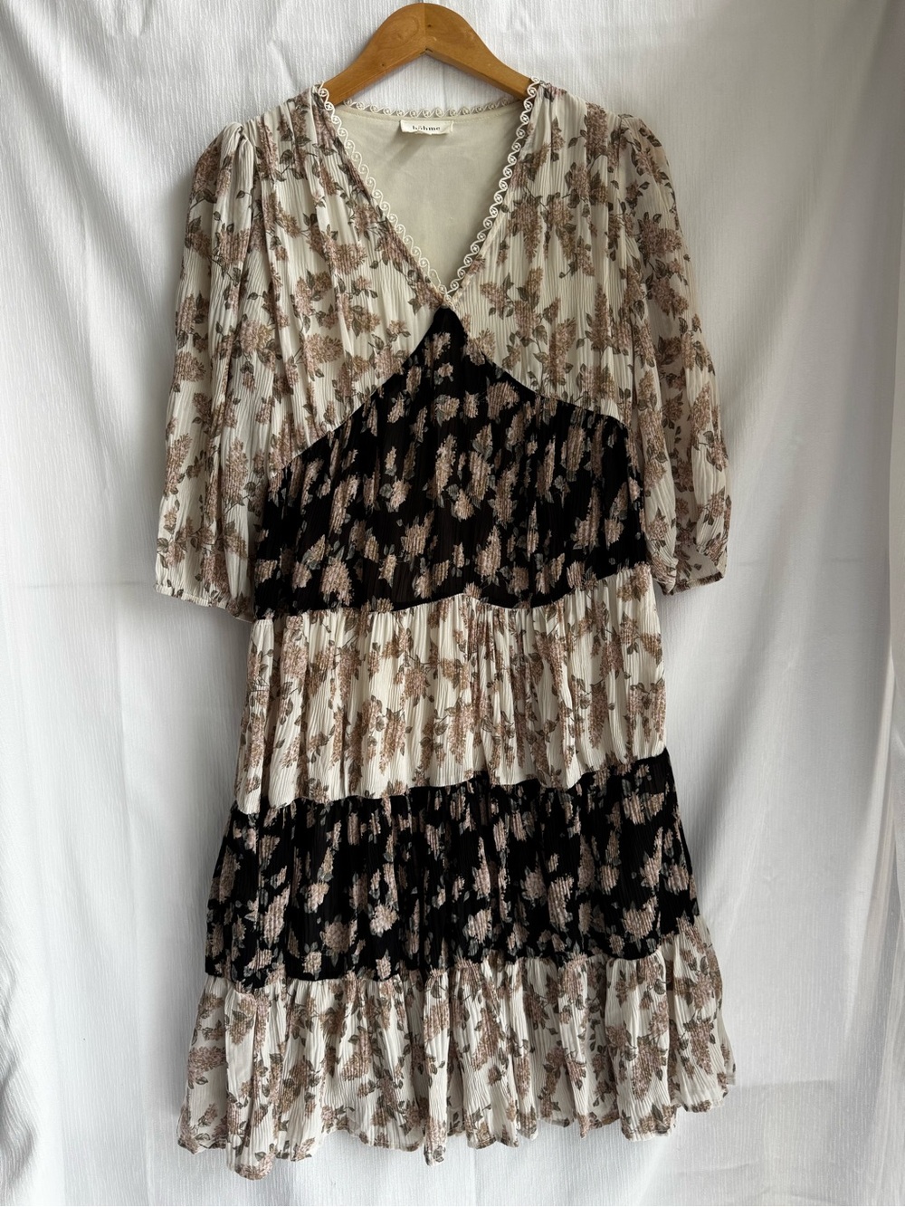 Böhme Boho Chic Tiered Pleated Floral Dress Size Small / Medium Retro Vibe